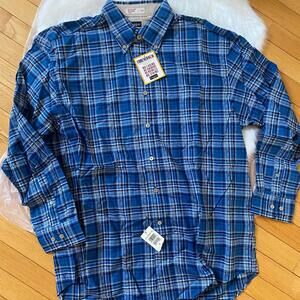 Haggar Blue Plaid Casual Button Down Shirt Large